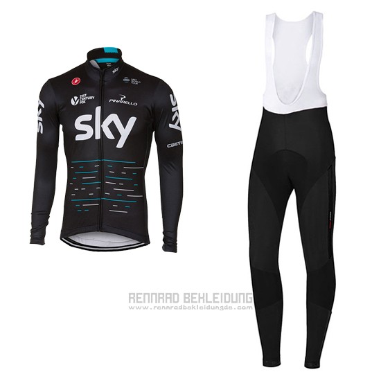 2017 Fahrradbekleidung Sky Shwarz Trikot Langarm und Tragerhose